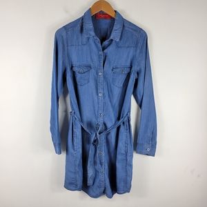 Akira Chicago Long Sleeve Belted Button Down Tunic Dress